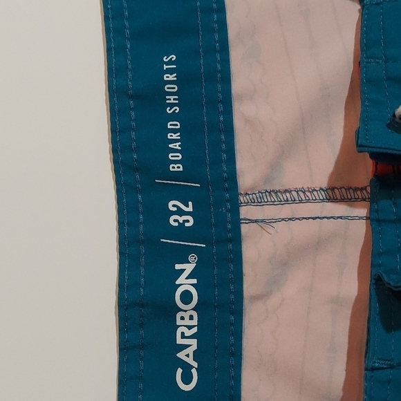 Carbon Shark Red And Teal Board Shorts Size 32 Unlined Side Pocket - Picture 5 of 9